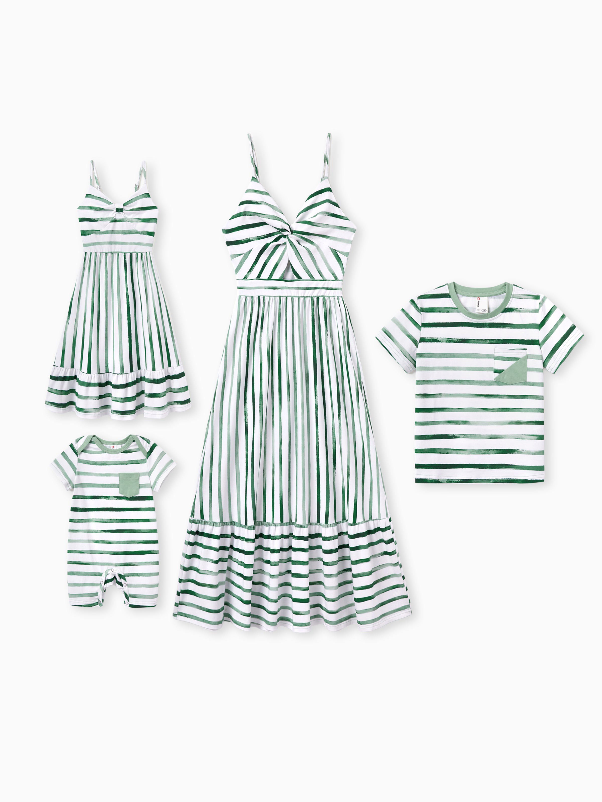 Mommy & me Cotton Outfits Set Green Striped T-Shirt and Dress Set for -  PatPat
