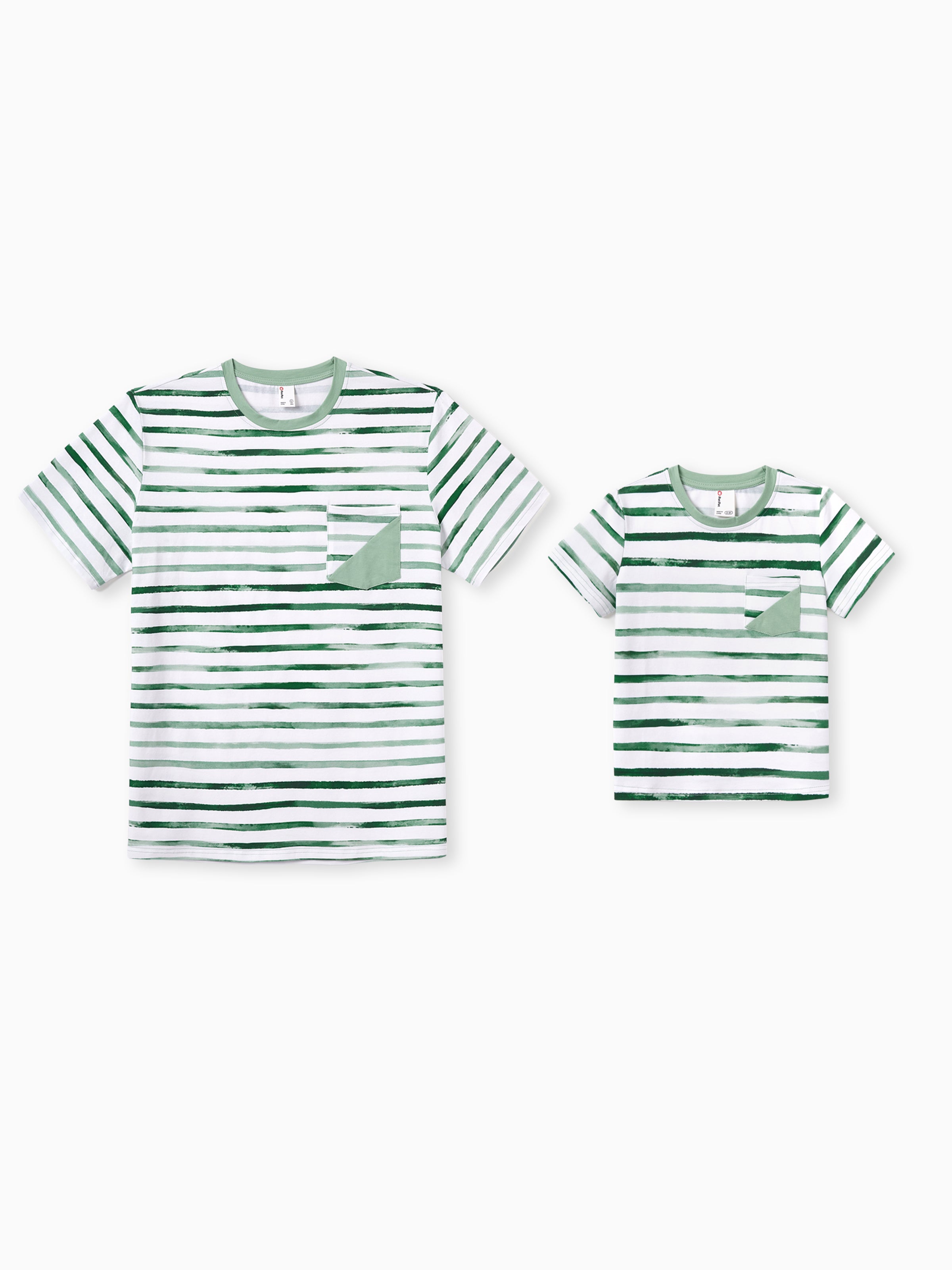 Family Matching Cotton Outfits Set Green Striped T-Shirt and Dress Set for Dad, Mom, Kids & Baby, Perfect for Summer Family Outings & Photos Green Family Matching Cotton Outfits Set Green Striped T-Shirt and Dress Set for Dad, Mom, Kids & Baby, Perfect for Summer Family Outings & Photos Green