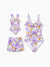 Mommy & me Floral Print Swimsuits Ruffled One-Piece Bathing Suit & Swim Trunks Set Purple