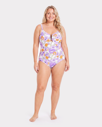 Maillots de bain assortis pour toute la famille à imprimé floral, maillot une pièce à volants & ensemble short de bain Violet