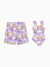 Daddy & Daughter Floral Print Swimsuits Ruffled One-Piece Bathing Suit & Swim Trunks Set Purple