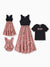 Mommy & me Cotton T-Shirt & Dress Set Daddy / Mini Print Black Tee for Dad and boy, Floral Print splicing Dress for Mom, girl and Baby, Perfect for Summer Family Outings Black