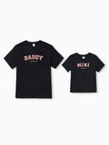Daddy & Son Cotton T-Shirt & Dress Set Daddy / Mini Print Black Tee for Dad and boy, Floral Print splicing Dress for Mom, girl and Baby, Perfect for Summer Family Outings Black