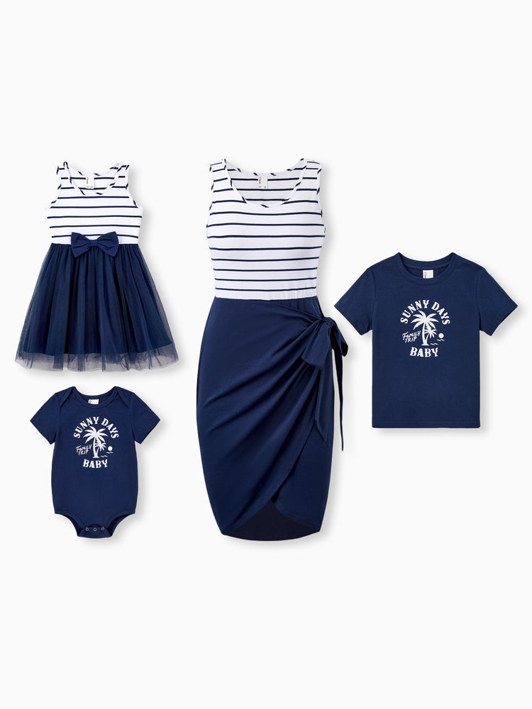 Mommy & me Cotton T-Shirt & Dress Set – Sunny Days Palm Print for Dad, Mom, Baby & Toddler, Perfect for Summer Vacations & Family Outings Tibetan blue