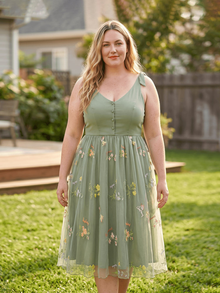 Mama & ich Polo-Kragen Kurzarm-Hemd oder V-Ausschnitt Träger-Mesh-Kleid Grün
