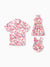 Daddy & Daughter Outfits Set Tropical Flora Print Short-sleeve Collar Shirt or Halter Belted Dress for Summer Vacation Beige