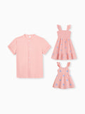 Daddy & Daughter Mauve Pink Matching Outfits, Flower Print Dress for Daughter & Solid Shirt for Dad, Ideal for Summer Family Outings & Photos