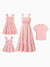 Mommy & me Pink Outfits Flower Print Smocked Tie-Back Cotton Dress for Mom & Daughter, Solid Shirts for Son, Perfect for Summer Family Outings & Photos Mauve Pink