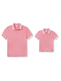 Daddy and Me Family Matching Outfits Set Solid Color Short-sleeve Polo Collar Shirt or Flower Print Hollow out Dress  Pink