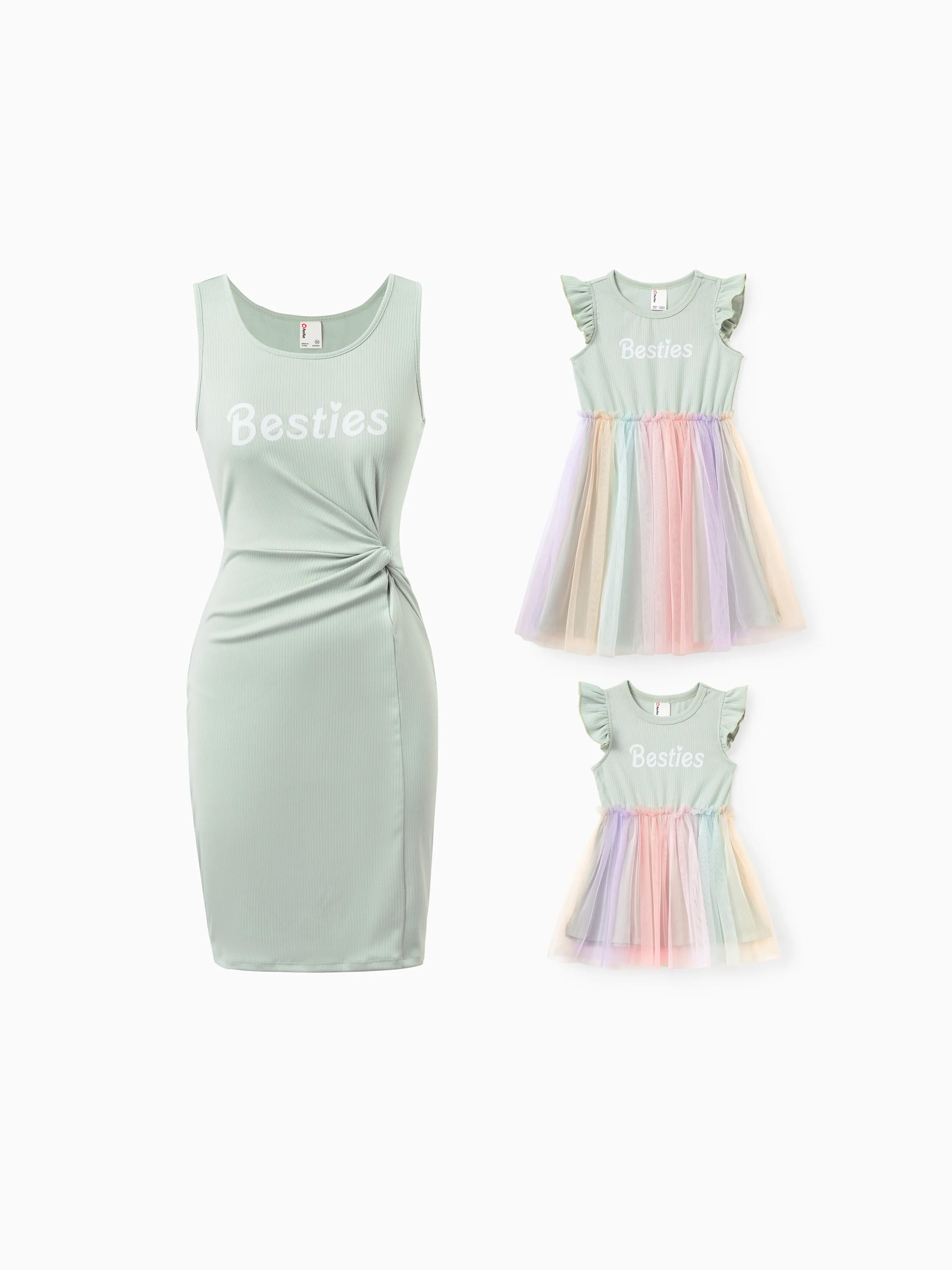 Matching Mommy & Me Besties Dresses Pastel Tulle Skirt for Girls, Ribbed Bodycon Dress for Mom, Perfect for Family Outings & Photos Pale Green Matching Mommy & Me Besties Dresses Pastel Tulle Skirt for Girls, Ribbed Bodycon Dress for Mom, Perfect for Family Outings & Photos Pale Green