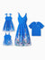 Mommy & me Outfits Set Floral Sleeveless Dress or Short-sleeve T-shirt Blue