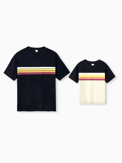 Daddy & Son Set Floral Sleeveless Strappy Dress or Colorblock Short-sleeve T-shirt Black