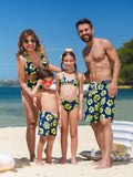 Family Matching Tropical Floral Swimsuits Halter Bikini & Swim Trunks Set Deep Blue
