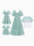 Mommy & me T-Shirt & Dress Set Polka Dot Puff-sleeve Dress for Mom, Daughter & Baby, Color Block Cotton Tee for Dad & Son, Perfect for Family Outings & Photos Light Green
