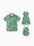 Daddy & Daughter Outfits Set Floral Print Short-sleeve Collar Shirt or Strappy Smocked  Dress for Summer Vacation Green