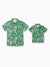 Daddy & Son Outfits Set Floral Print Short-sleeve Collar Shirt or Strappy Smocked  Dress for Summer Vacation Green