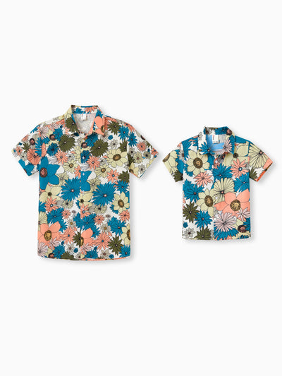 Daddy & Son Set Sun Flower Print Short-sleeve Collar Shirt for Summer Vacation Multi-color