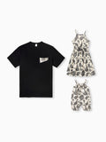 Daddy & Daughter Paisley Print Outfits Sleeveless Spaghetti Strap Dress & Cotton T-Shirt for Mom, Dad, & Kids Perfect for Family Outings & Photos Black