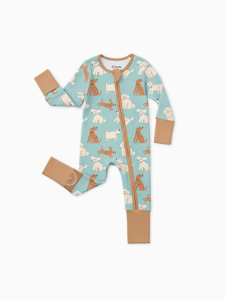 Bamboo Baby Boy/Girl Natural Animal or Plant Long Sleeve Romper 2-Way Zip Anti Slip Footie Brown