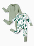 Bamboo Baby Boy/Girl 2-Pack Natural Animal or Plant Long Sleeve Romper 2-Way Zip Anti Slip Footie Green