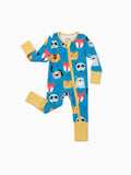 Bamboo Baby Boy/Girl Natural Animal or Plant Long Sleeve Romper 2-Way Zip Anti Slip Footie Blue