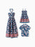 Mommy & me outfits Floral Allover Print Short-sleeve Collar Shirt or Halter Sleeveless Dress for Summer Vacation CYAN-