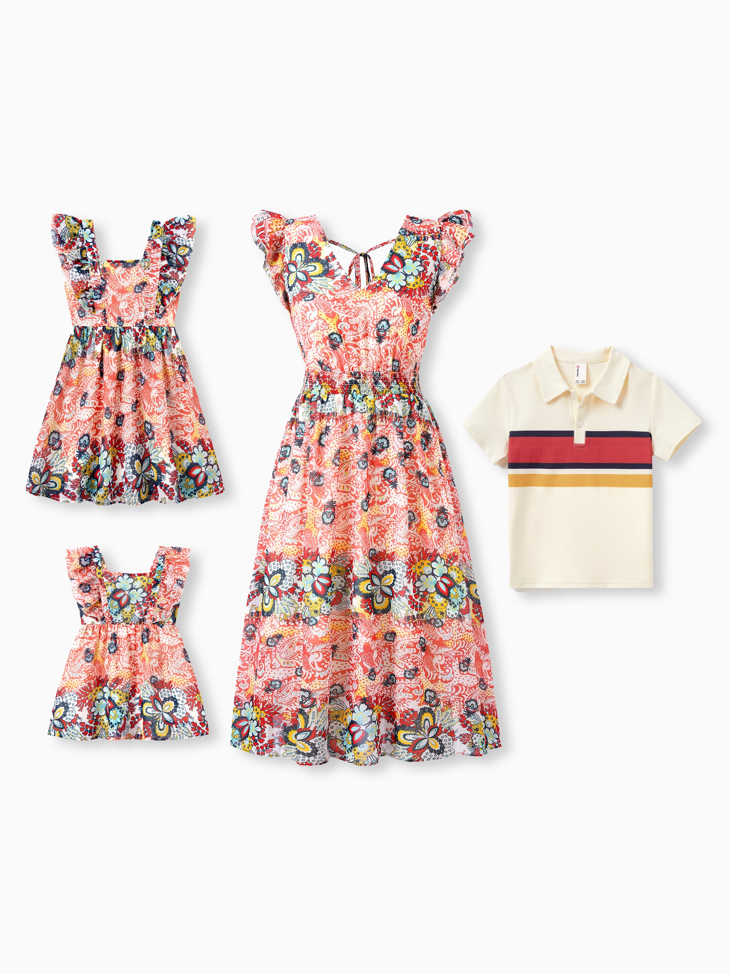 Mommy & me Casual Outfit Colorblock Polo Collar T-shirt or Floral Prin - PatPat Mommy & me Casual Outfit Colorblock Polo Collar T-shirt or Floral Prin - PatPat