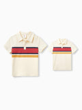 Daddy & Son Casual Outfit Colorblock Polo Collar T-shirt or Floral Print Flutter Sleeveless Dress Set Orange red