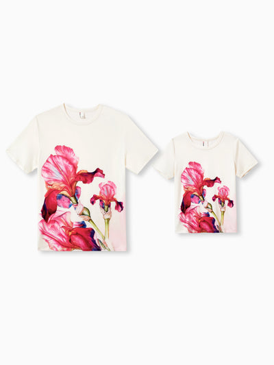 Daddy & Son Casual Outfit Floral Print T-shirt or Halter Dress Summer Set for Vacation Apricot