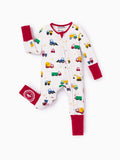 Bamboo Baby Boy/Girl Cartoon Printed 2-Way Zip Onesies Anti Slip Long-sleeve Footie Red