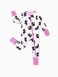 Bamboo Baby Boy/Girl Cartoon Printed 2-Way Zip Onesies Anti Slip Long-sleeve Footie Pink purple