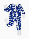 Bamboo Baby Boy/Girl Cartoon Printed 2-Way Zip Onesies Anti Slip Long-sleeve Footie Deep Blue