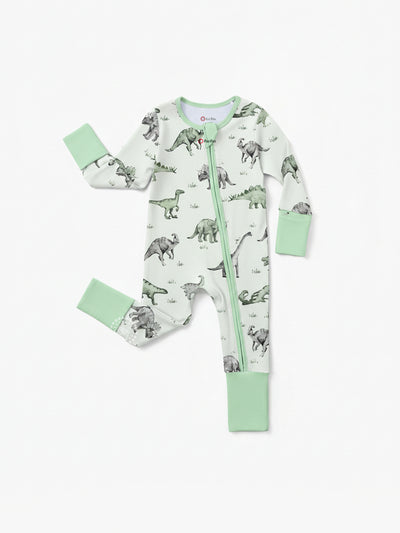 Bamboo Baby Boy/Girl Cute Animal Long Sleeve Romper 2-Way Zip Anti Slip Footie Pale Green