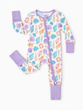 Bamboo Baby Girl Elegant Printed 2-Way Zip Onesies Anti Slip Long-sleeve Footie with Hairband Purple