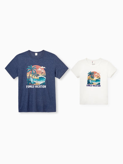 Daddy & Son "Family Vacation" Graphic Cotton Tees Tropical Surf Print T-Shirt Multi-color