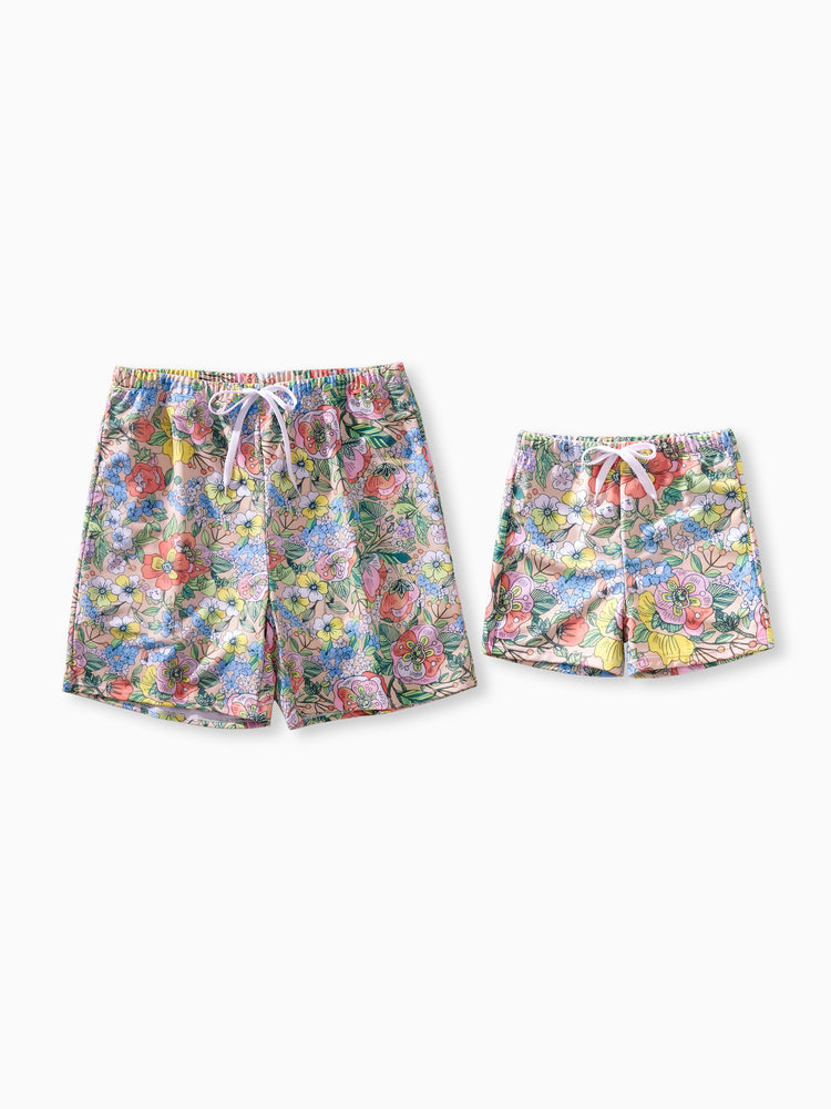 Daddy & Sohn Blumen-Badebekleidung Bikini-Set für Mama & Tochter Blumen-Badeshorts für Papa & Sohn, Süße Strandoutfits für Urlaub & Pooltage Mehrfarbig