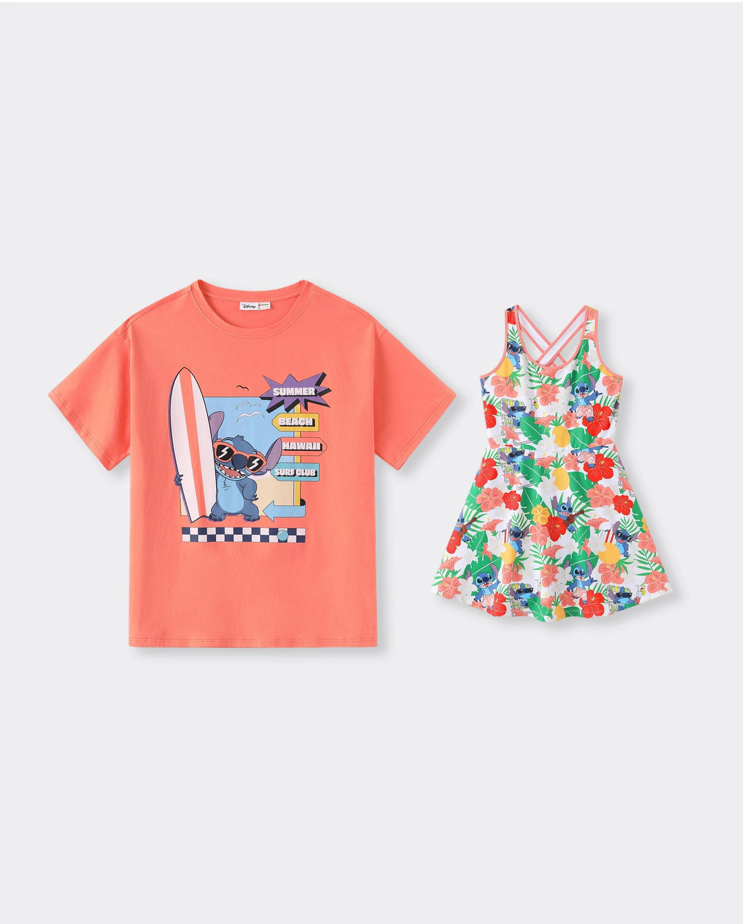 Disney Stitch Daddy & Daughter Tropical Floral Sporty Dress with Built-in Shorts & Pockets/ Cotton Top Multi-color