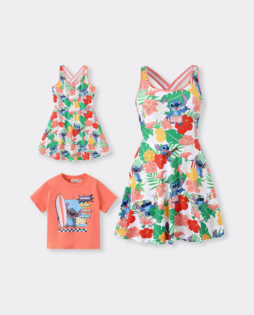 Disney Stitch Mommy & me Tropical Floral Sporty Dress with Built-in Shorts & Pockets/ Cotton Top Multi-color