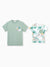 Daddy & Son Tropical Print Outfits,Dad/Kids Cotton T-Shirt Set Green