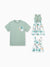 Daddy & Me Tropical Print Outfits,Daughter Tank Dress & Dad Cotton T-Shirt Set Green