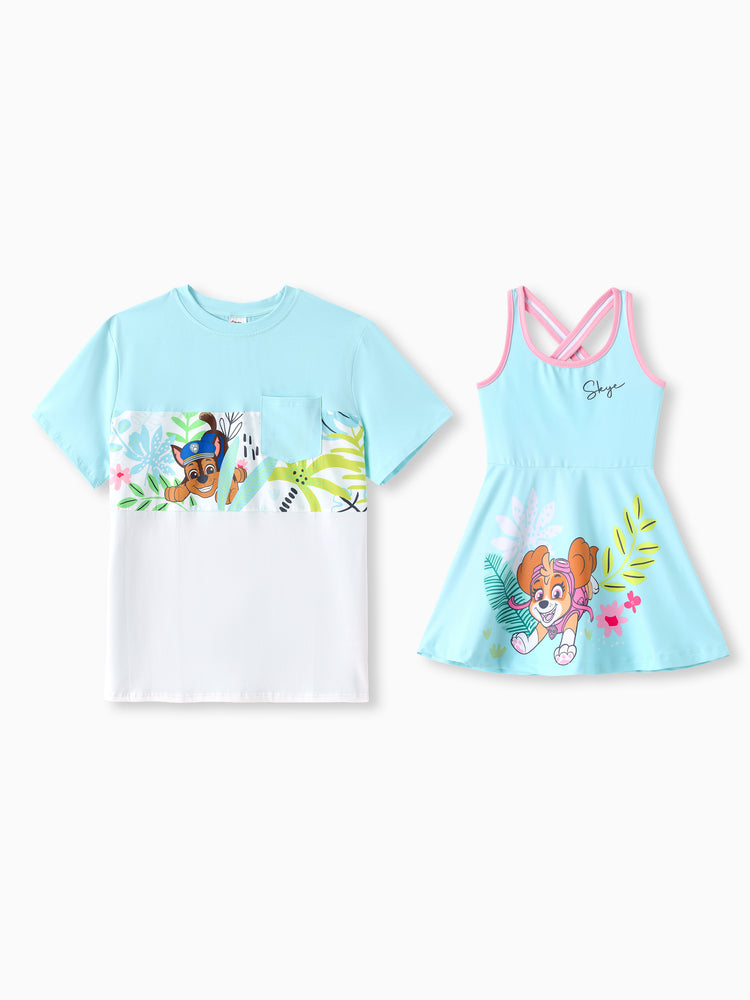 PAW Patrol Daddy & Daughter Floral Dress with Built-in Shorts & Pockets/ Cotton Top Turquoise