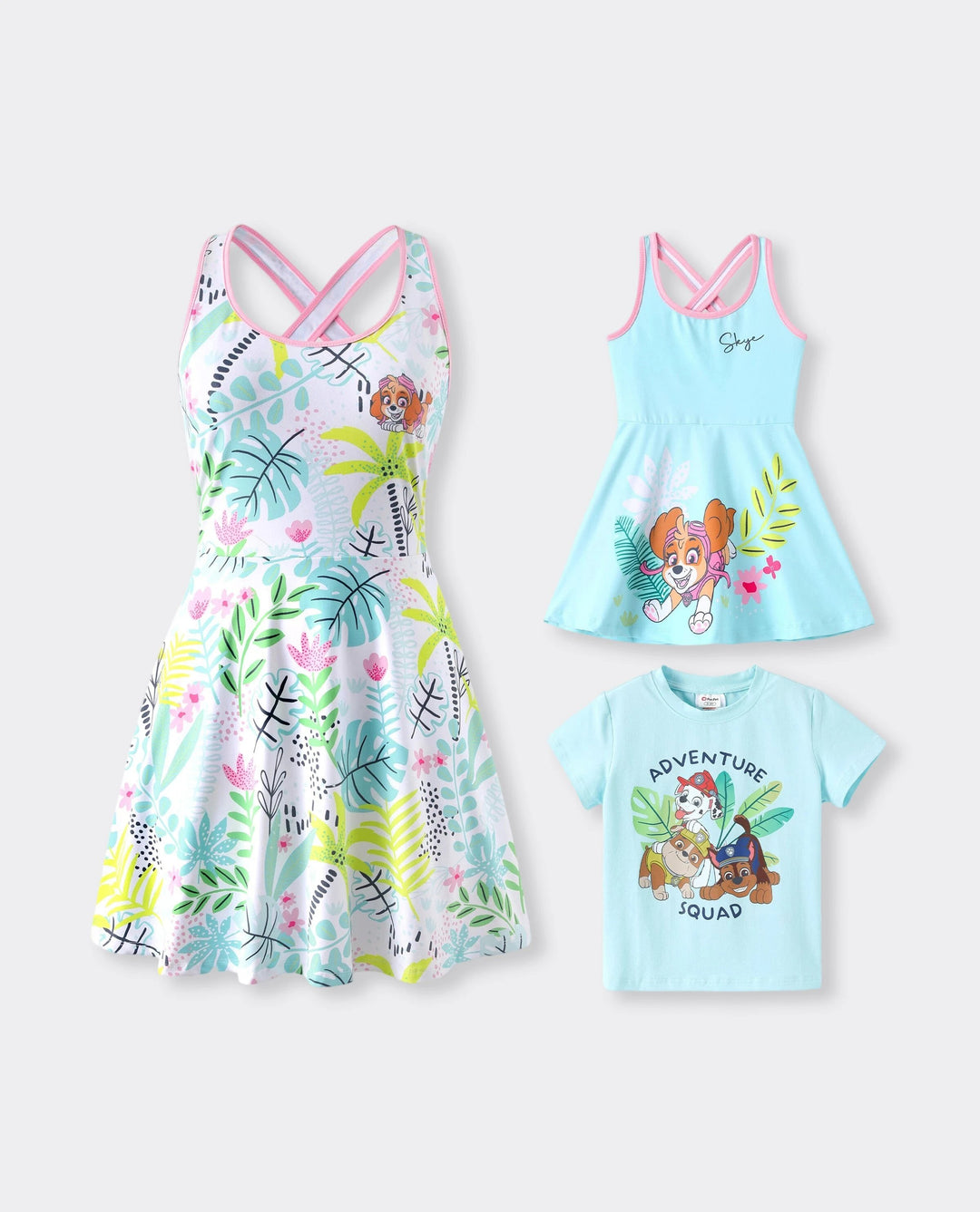 PAW Patrol Mommy & me Floral Dress with Built-in Shorts & Pockets/ Cotton Top Turquoise