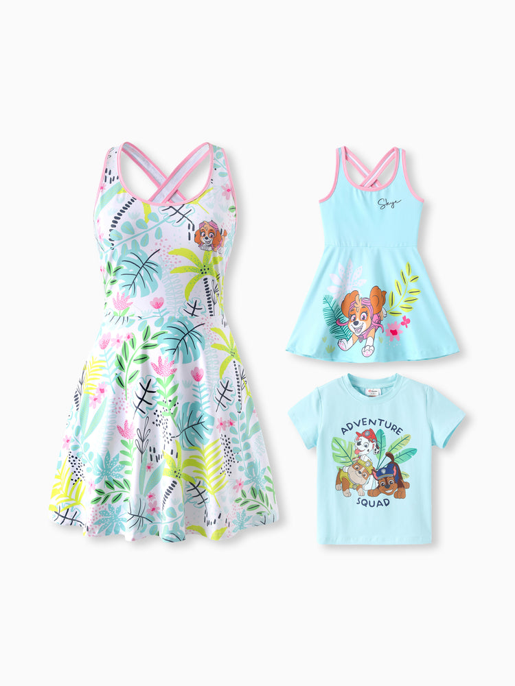 PAW Patrol Mommy & me Floral Dress with Built-in Shorts & Pockets/ Cotton Top Turquoise