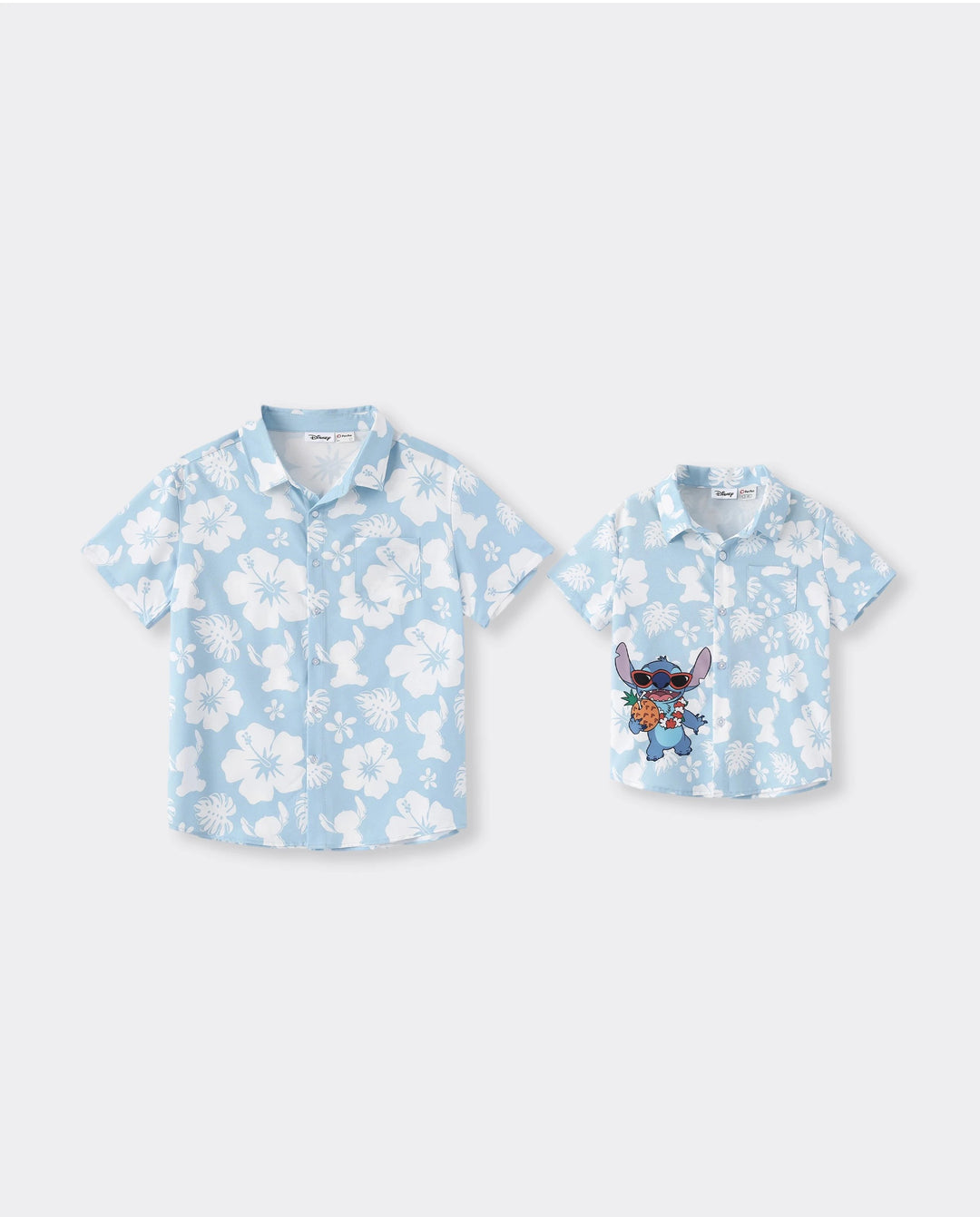 Disney Stitch Daddy & Son Tropical Floral Jumpsuit/ Dress/ Shirt Light Blue