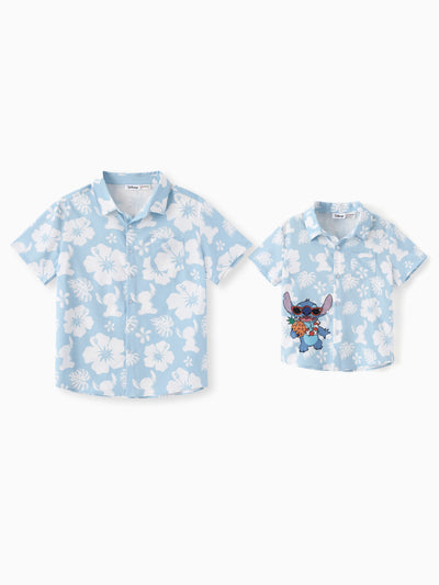 Disney Stitch Daddy & Son Tropical Floral Jumpsuit/ Dress/ Shirt Light Blue