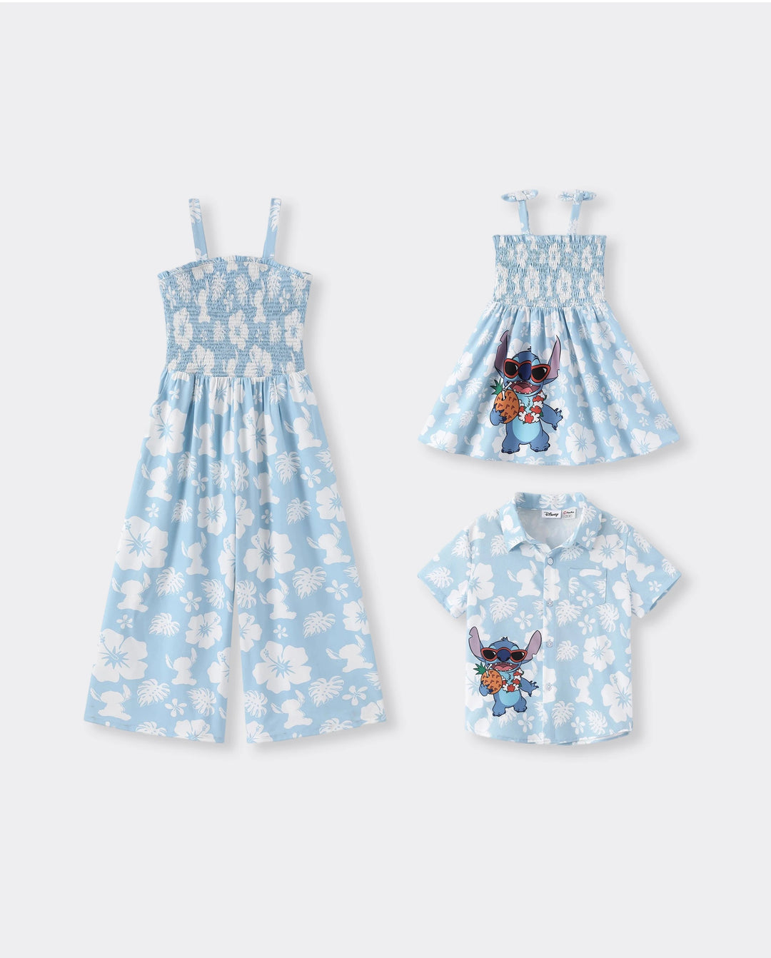 Disney Stitch Mommy & me Tropical Floral Jumpsuit/ Dress/ Shirt Light Blue