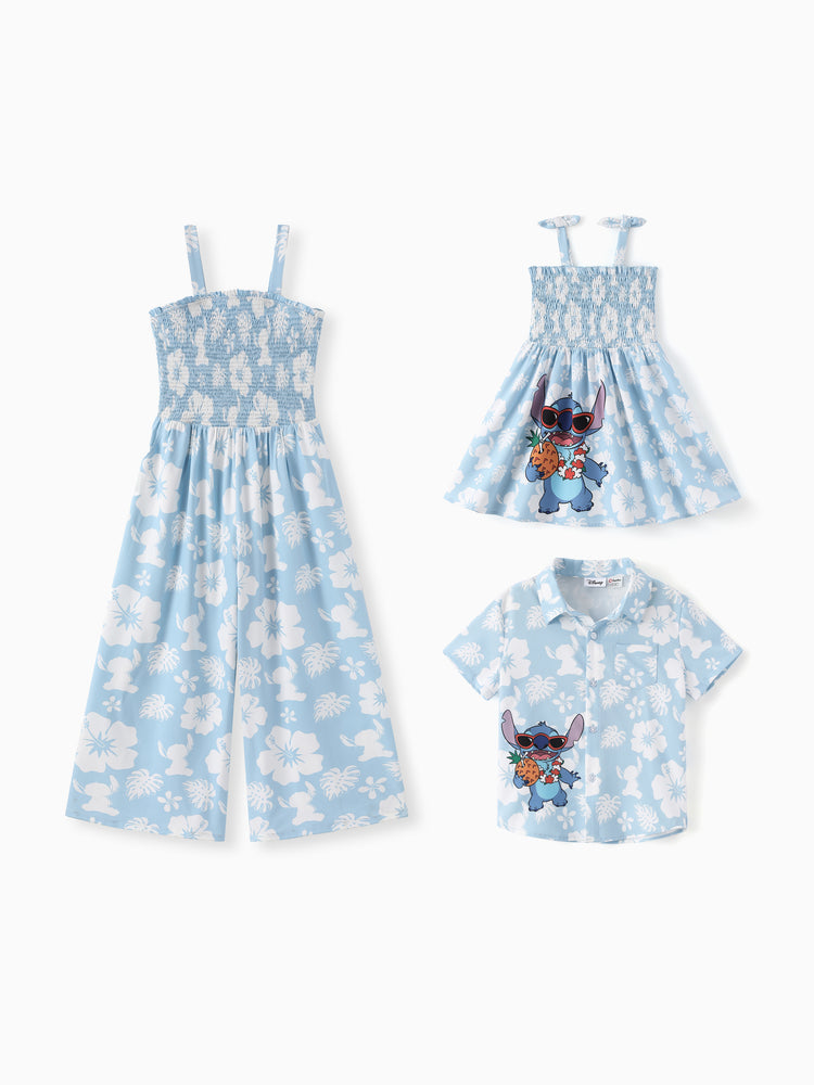 Disney Stitch Mommy & me Tropical Floral Jumpsuit/ Dress/ Shirt Light Blue