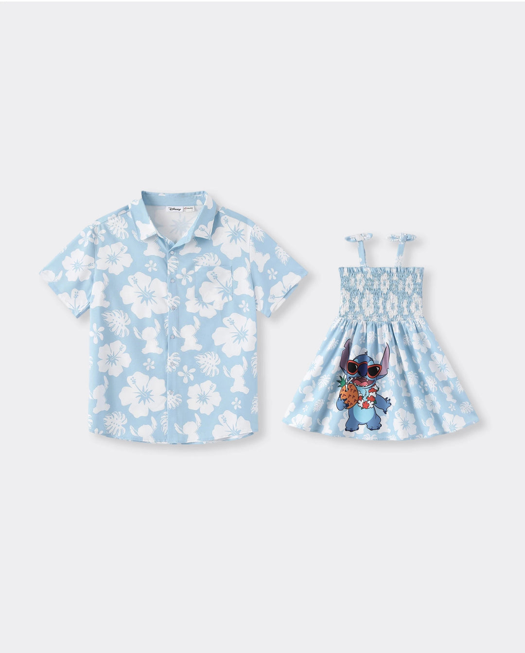 Disney Stitch Daddy & Daughter Tropical Floral Jumpsuit/ Dress/ Shirt Light Blue