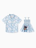 Disney Stitch Daddy & Daughter Tropical Floral Jumpsuit/ Dress/ Shirt Light Blue