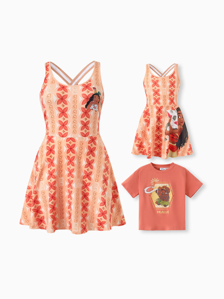 Disney Princess Mommy & me Moana Sporty Dress with Built-in Shorts & Pockets/ Cotton Top Orange